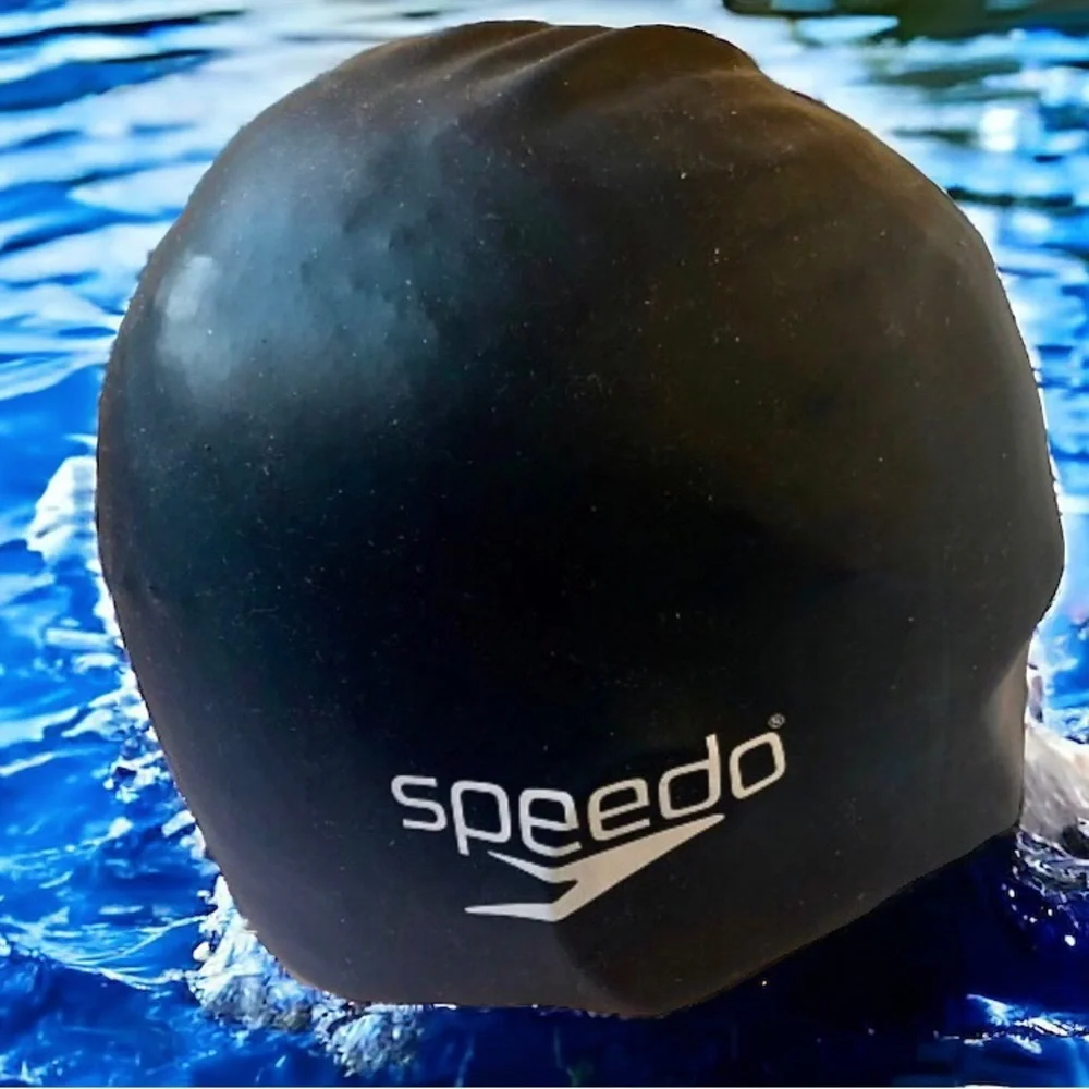 SPEEDO Vintage Swim Cap STRAPLESS Black Logo New Old Stock